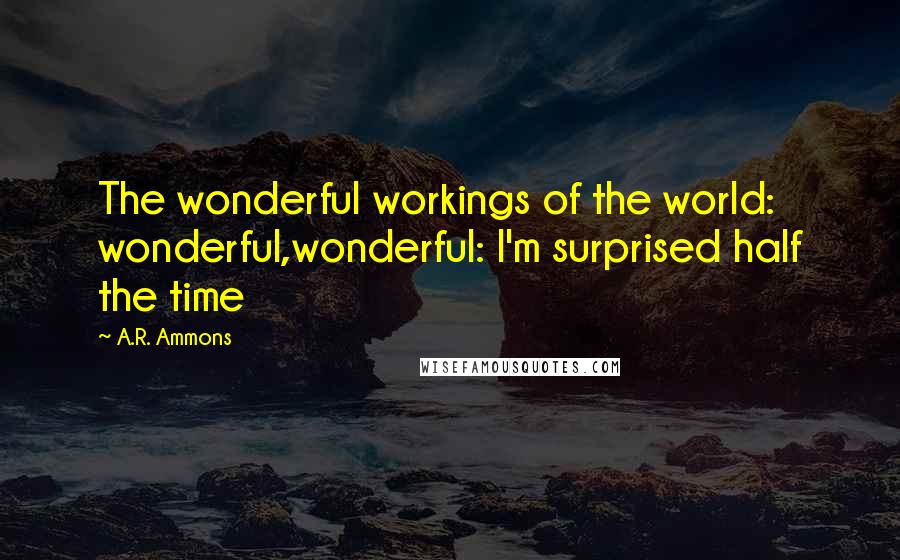 A.R. Ammons quotes: The wonderful workings of the world: wonderful,wonderful: I'm surprised half the time