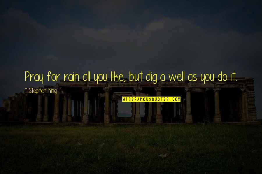A Rain Quotes By Stephen King: Pray for rain all you like, but dig