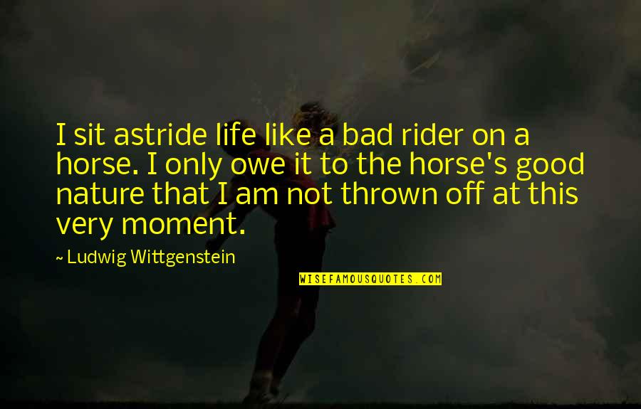A Rider Quotes By Ludwig Wittgenstein: I sit astride life like a bad rider