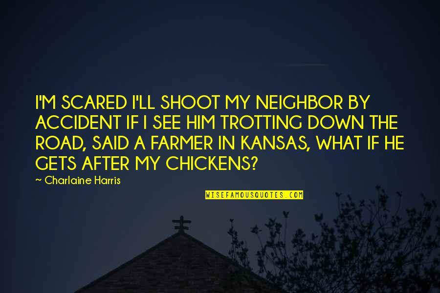 A Road Accident Quotes By Charlaine Harris: I'M SCARED I'LL SHOOT MY NEIGHBOR BY ACCIDENT