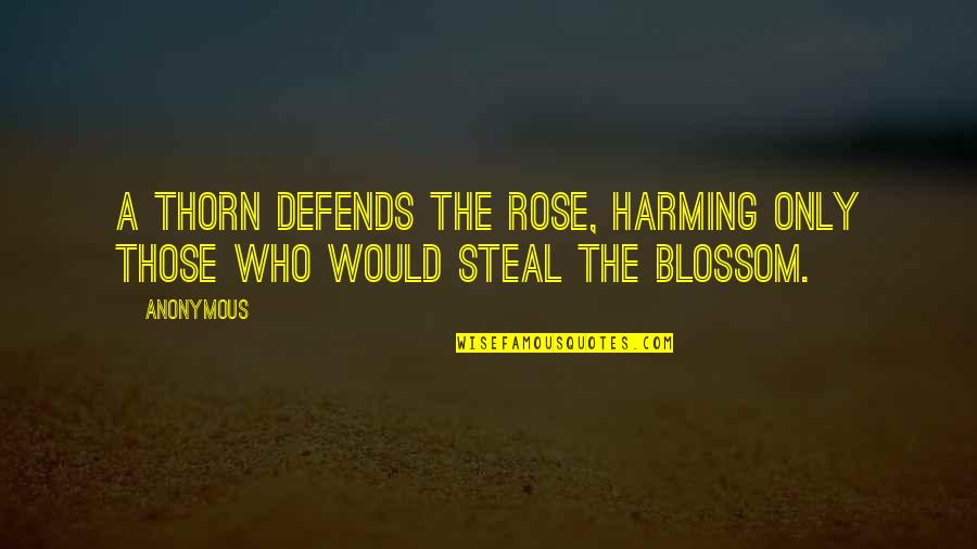 A Rose Quotes By Anonymous: A thorn defends the rose, harming only those