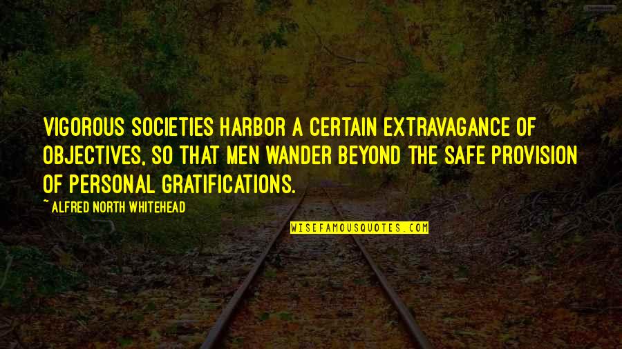 A Safe Harbor Quotes By Alfred North Whitehead: Vigorous societies harbor a certain extravagance of objectives,