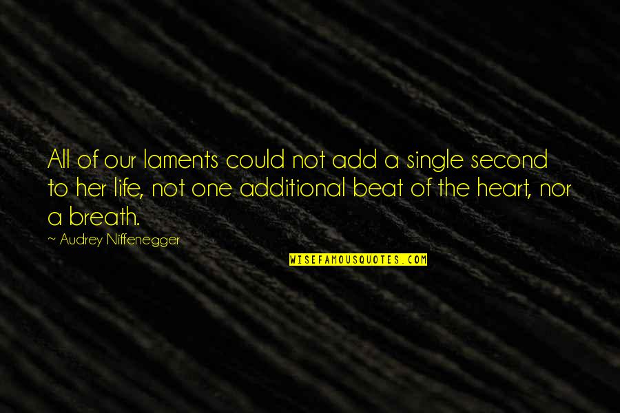 A Second Life Quotes By Audrey Niffenegger: All of our laments could not add a A Second Life Quotes By Audrey Niffenegger: All of our laments could not add a