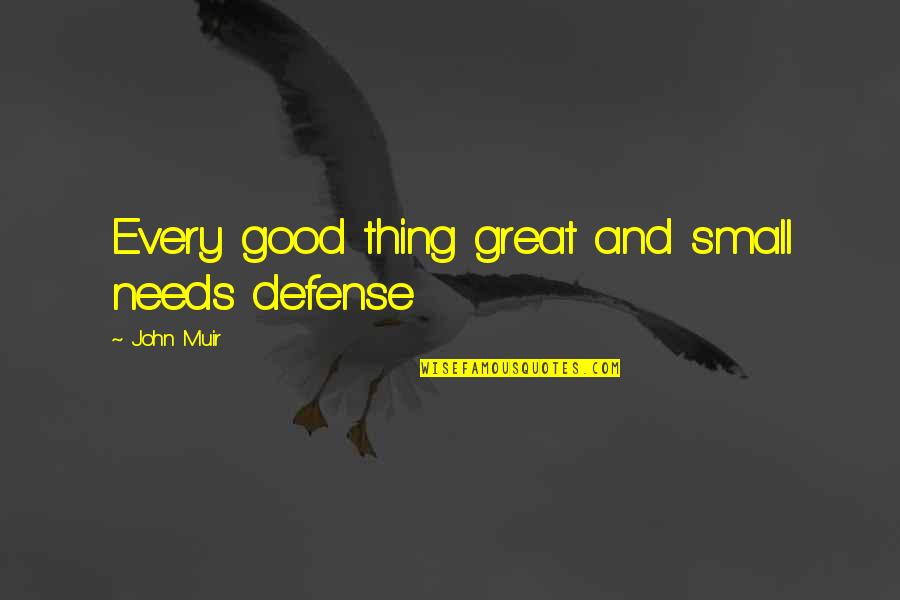 A Small Good Thing Quotes By John Muir: Every good thing great and small needs defense