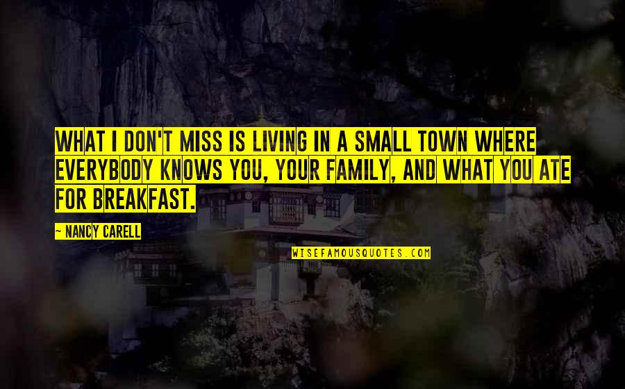 A Small Town Quotes By Nancy Carell: What I don't miss is living in a