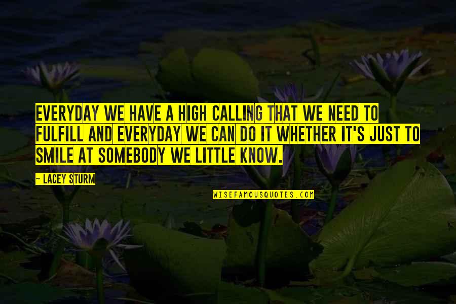 A Smile Can Quotes By Lacey Sturm: Everyday we have a high calling that we