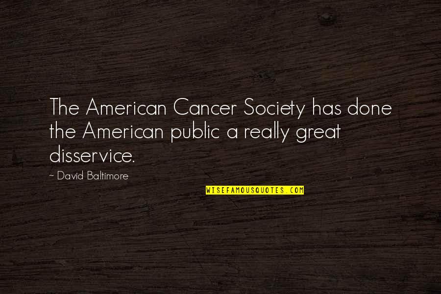 A Society Quotes By David Baltimore: The American Cancer Society has done the American