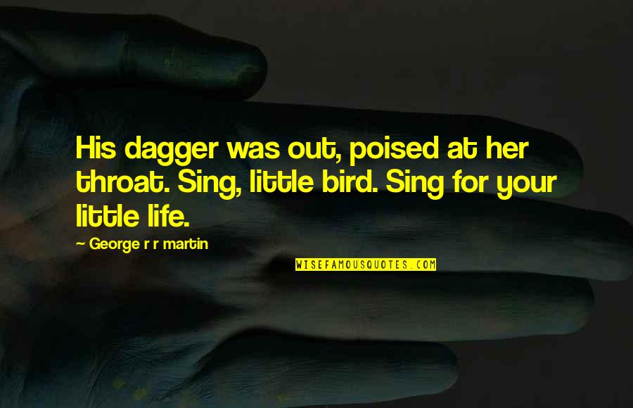 A Song Of Ice And Fire Quotes By George R R Martin: His dagger was out, poised at her throat.