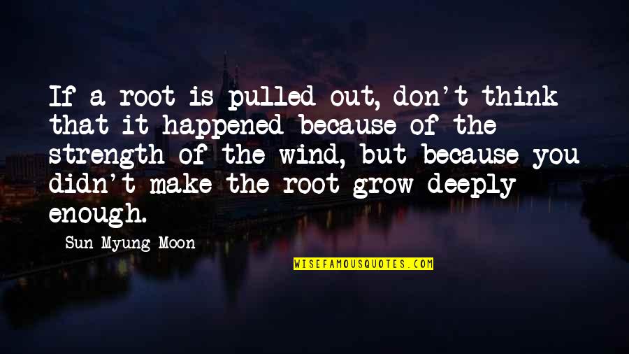A Strength Quotes By Sun Myung Moon: If a root is pulled out, don't think
