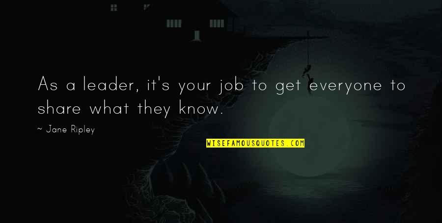 A Teamwork Quotes By Jane Ripley: As a leader, it's your job to get