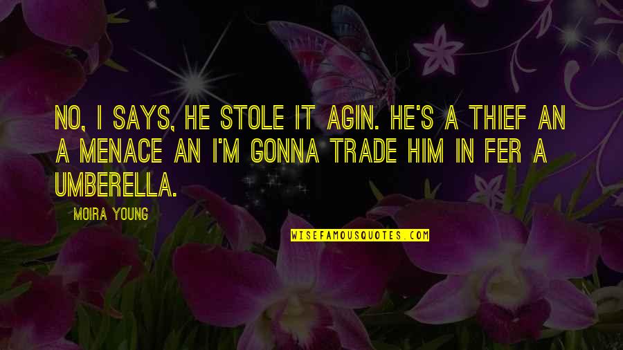 A Thief Quotes By Moira Young: No, I says, He stole it agin. He's