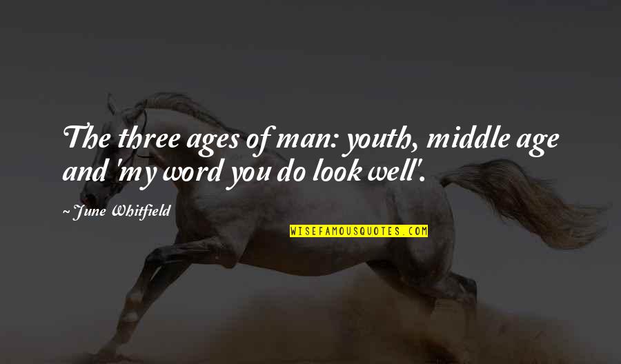 A Three Word Quotes By June Whitfield: The three ages of man: youth, middle age