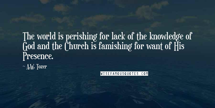 A.W. Tozer quotes: The world is perishing for lack of the knowledge of God and the Church is famishing for want of His Presence.