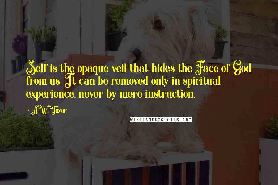 A.W. Tozer quotes: Self is the opaque veil that hides the Face of God from us. It can be removed only in spiritual experience, never by mere instruction.