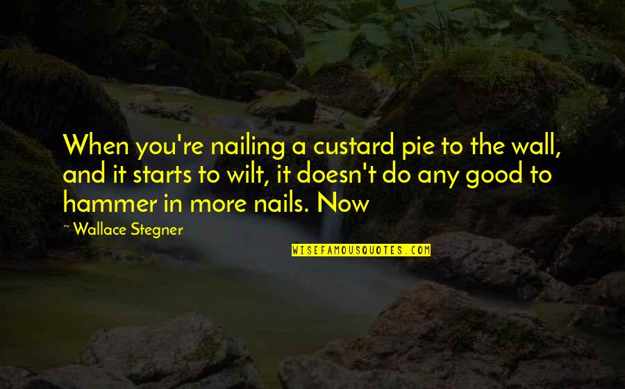 A Wall Quotes By Wallace Stegner: When you're nailing a custard pie to the A Wall Quotes By Wallace Stegner: When you're nailing a custard pie to the