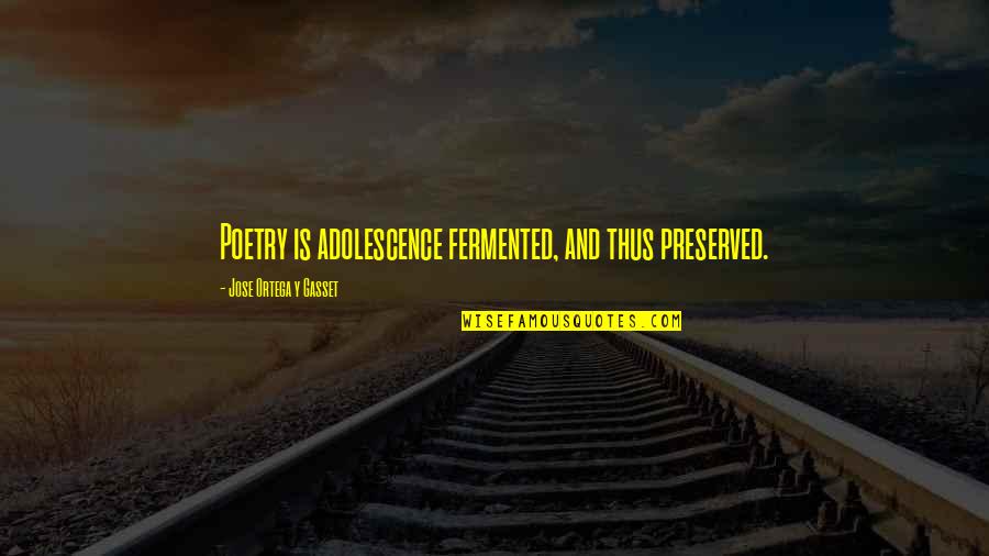 A Well Dressed Woman Quotes By Jose Ortega Y Gasset: Poetry is adolescence fermented, and thus preserved.