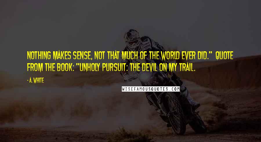 A. White quotes: Nothing makes sense, not that much of the world ever did." Quote from the book: "UnHoly Pursuit: The Devil on My Trail.