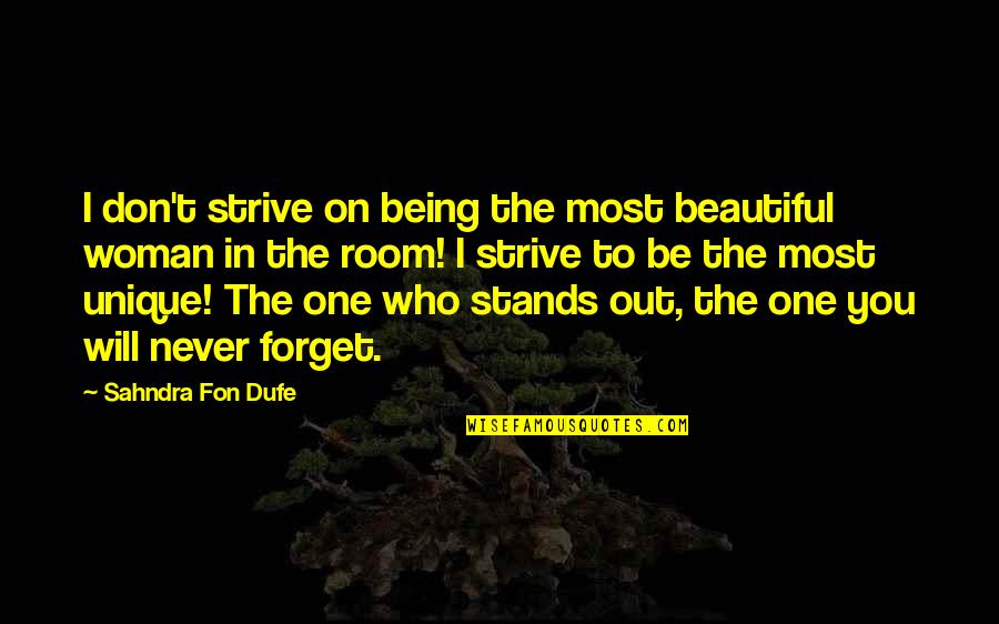 A Woman Being Strong Quotes By Sahndra Fon Dufe: I don't strive on being the most beautiful