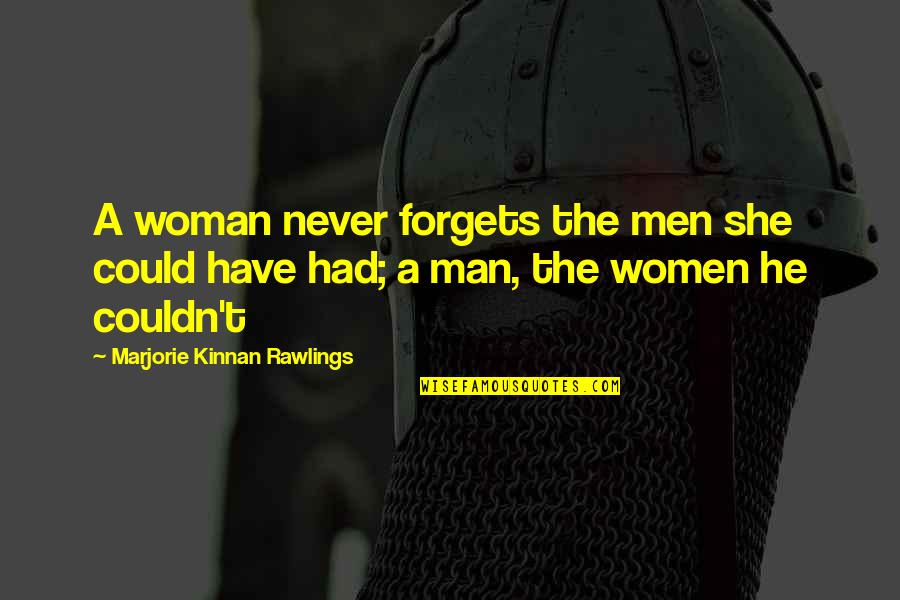 A Woman Never Forgets Quotes By Marjorie Kinnan Rawlings: A woman never forgets the men she could