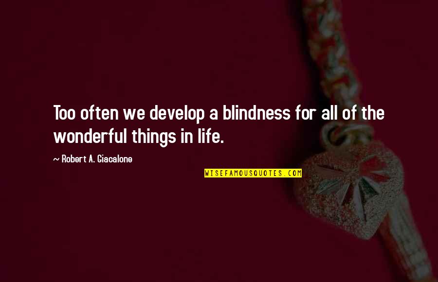A Wonderful Life Quotes By Robert A. Giacalone: Too often we develop a blindness for all