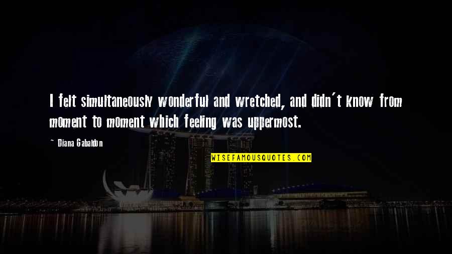A Wonderful Moment Quotes By Diana Gabaldon: I felt simultaneously wonderful and wretched, and didn't A Wonderful Moment Quotes By Diana Gabaldon: I felt simultaneously wonderful and wretched, and didn't