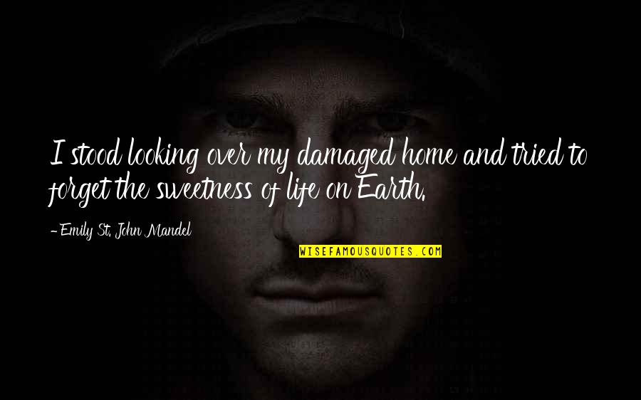 A Yearbook Quotes By Emily St. John Mandel: I stood looking over my damaged home and A Yearbook Quotes By Emily St. John Mandel: I stood looking over my damaged home and
