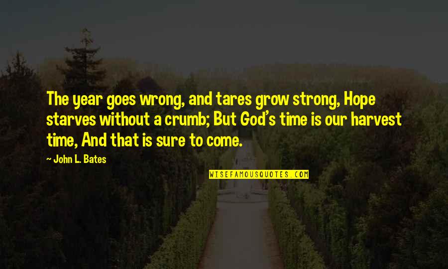 A Year's Time Quotes By John L. Bates: The year goes wrong, and tares grow strong,