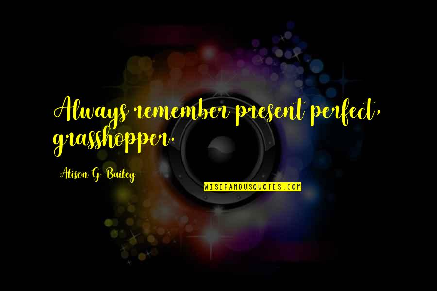 A7l Motors Quotes By Alison G. Bailey: Always remember present perfect, grasshopper.