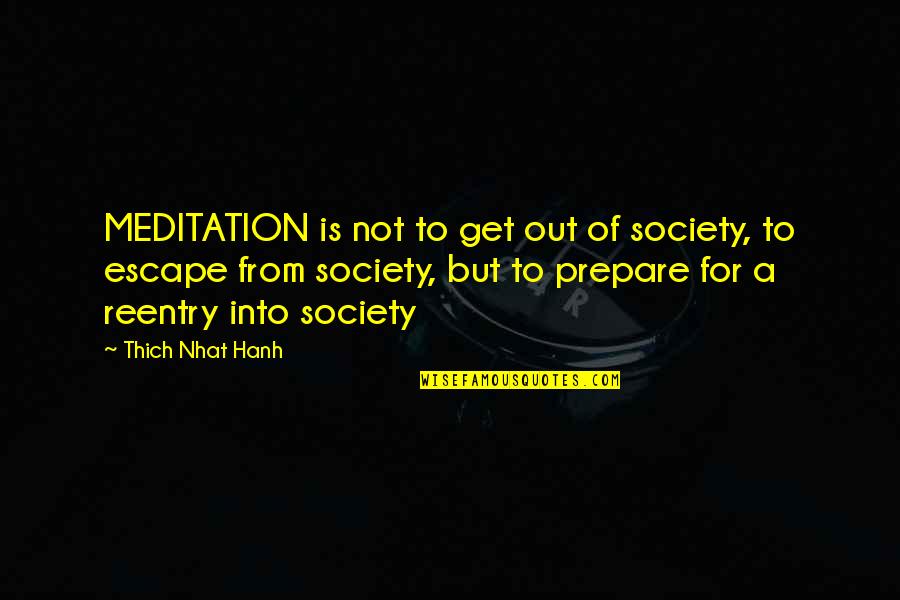 Aamti Quotes By Thich Nhat Hanh: MEDITATION is not to get out of society,
