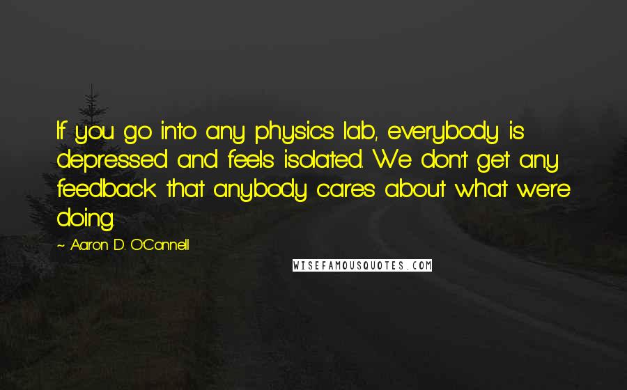 Aaron D. O'Connell quotes: If you go into any physics lab, everybody is depressed and feels isolated. We don't get any feedback that anybody cares about what we're doing.