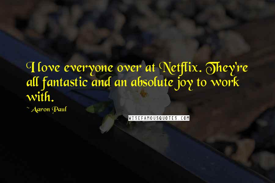 Aaron Paul quotes: I love everyone over at Netflix. They're all fantastic and an absolute joy to work with.