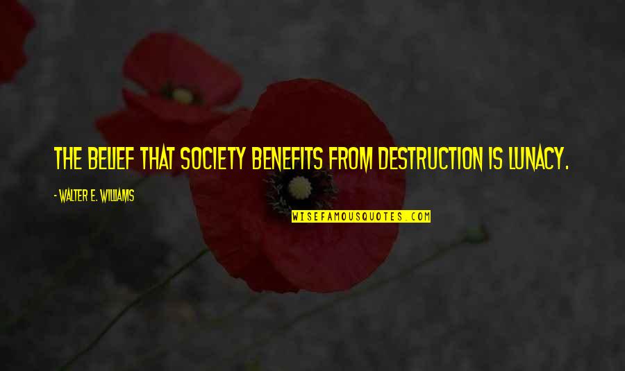 Abaixo Em Quotes By Walter E. Williams: The belief that society benefits from destruction is Abaixo Em Quotes By Walter E. Williams: The belief that society benefits from destruction is