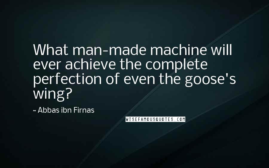 Abbas Ibn Firnas quotes: What man-made machine will ever achieve the complete perfection of even the goose's wing?