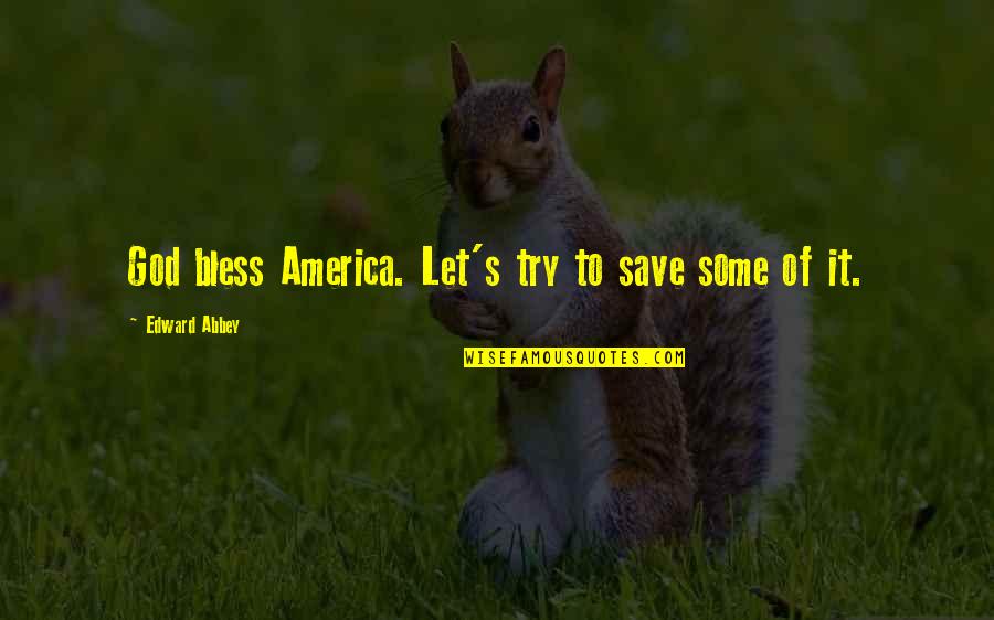 Abbey's Quotes By Edward Abbey: God bless America. Let's try to save some