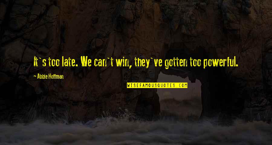Abbie Hoffman Quotes By Abbie Hoffman: It's too late. We can't win, they've gotten