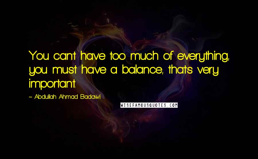 Abdullah Ahmad Badawi quotes: You can't have too much of everything, you must have a balance, that's very important.