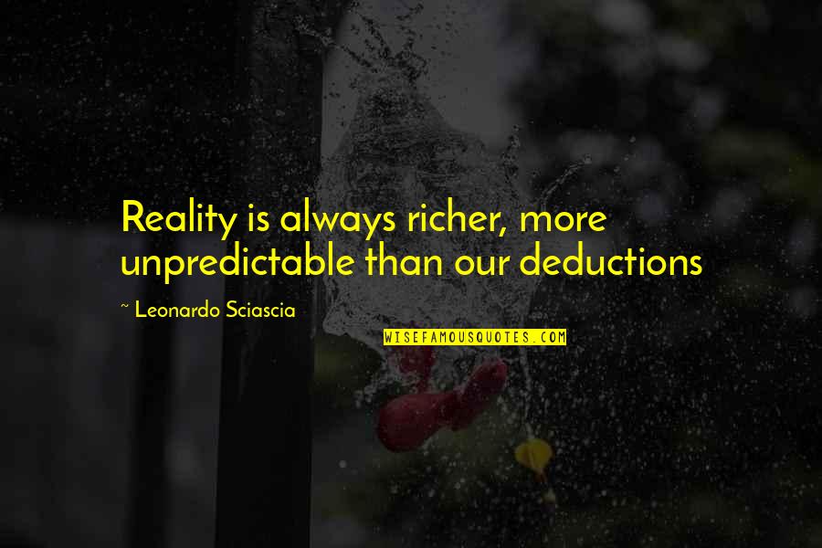 Abenson Quotes By Leonardo Sciascia: Reality is always richer, more unpredictable than our Abenson Quotes By Leonardo Sciascia: Reality is always richer, more unpredictable than our