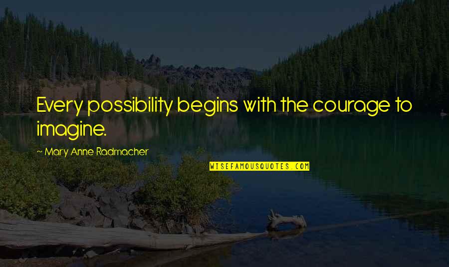 Abjure Synonyms Quotes By Mary Anne Radmacher: Every possibility begins with the courage to imagine.