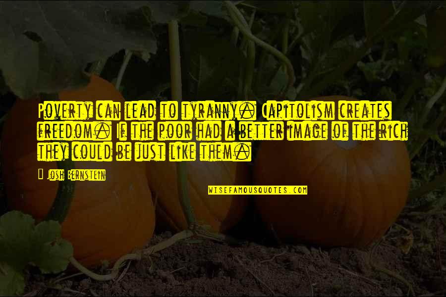 Abnegada Quotes By Josh Bernstein: Poverty can lead to tyranny. Capitolism creates freedom.