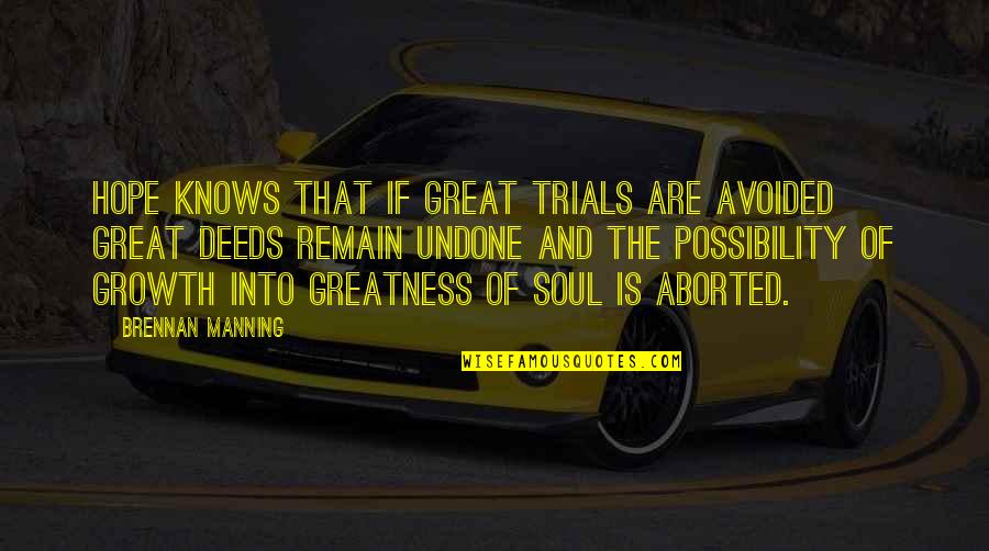 Aborted Quotes By Brennan Manning: Hope knows that if great trials are avoided
