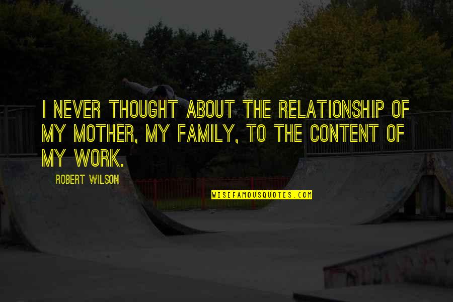 About Family Relationship Quotes By Robert Wilson: I never thought about the relationship of my