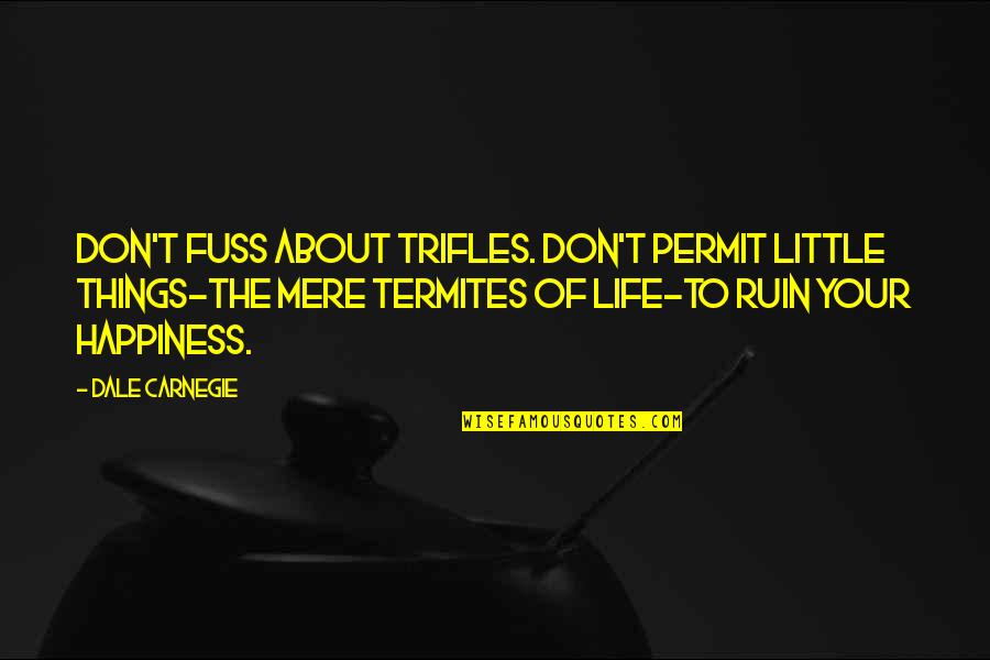 About Happiness Quotes By Dale Carnegie: Don't fuss about trifles. Don't permit little things-the