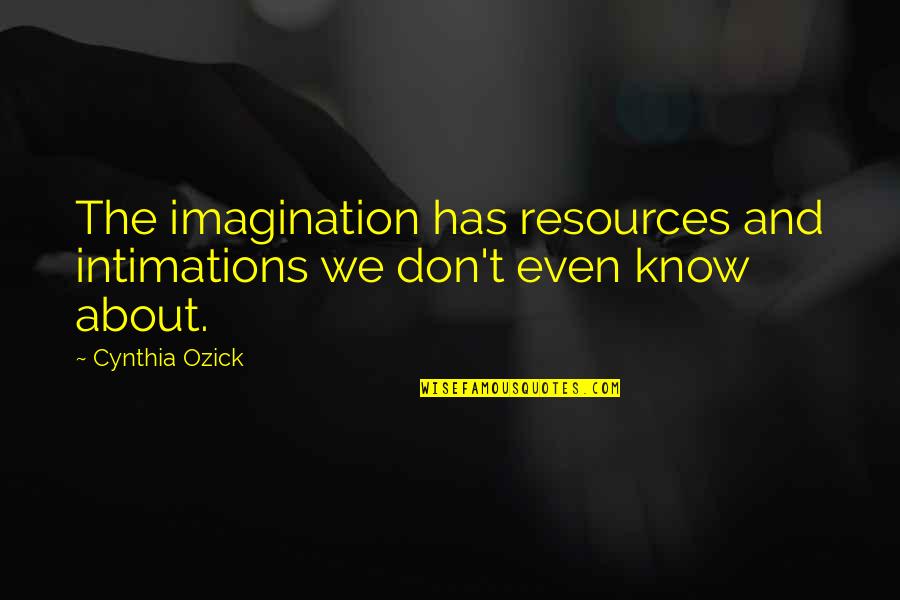 About Imagination Quotes By Cynthia Ozick: The imagination has resources and intimations we don't