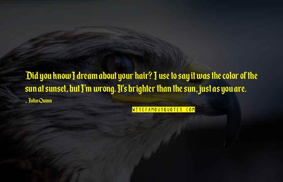 About Sun Quotes By Julia Quinn: Did you know I dream about your hair?