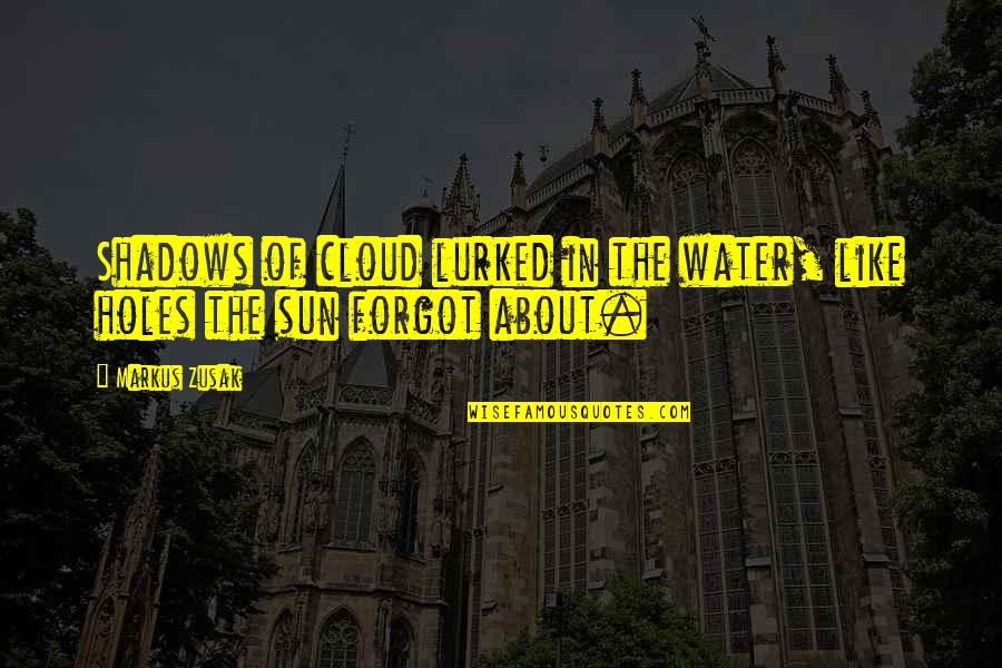 About Sun Quotes By Markus Zusak: Shadows of cloud lurked in the water, like