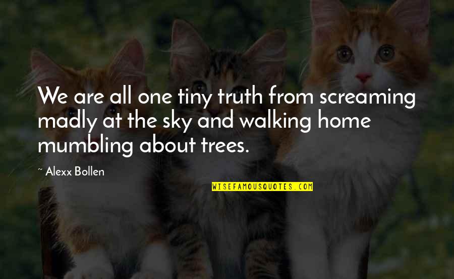 About Walking Quotes By Alexx Bollen: We are all one tiny truth from screaming