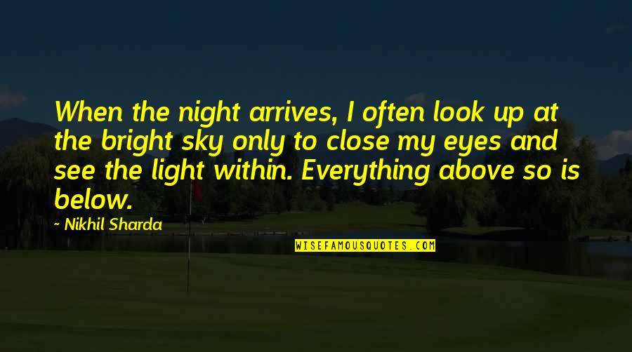 Above And Below Quotes By Nikhil Sharda: When the night arrives, I often look up