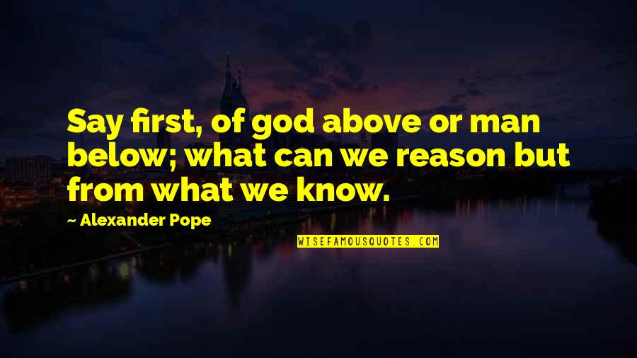 Above Below Quotes By Alexander Pope: Say first, of god above or man below;