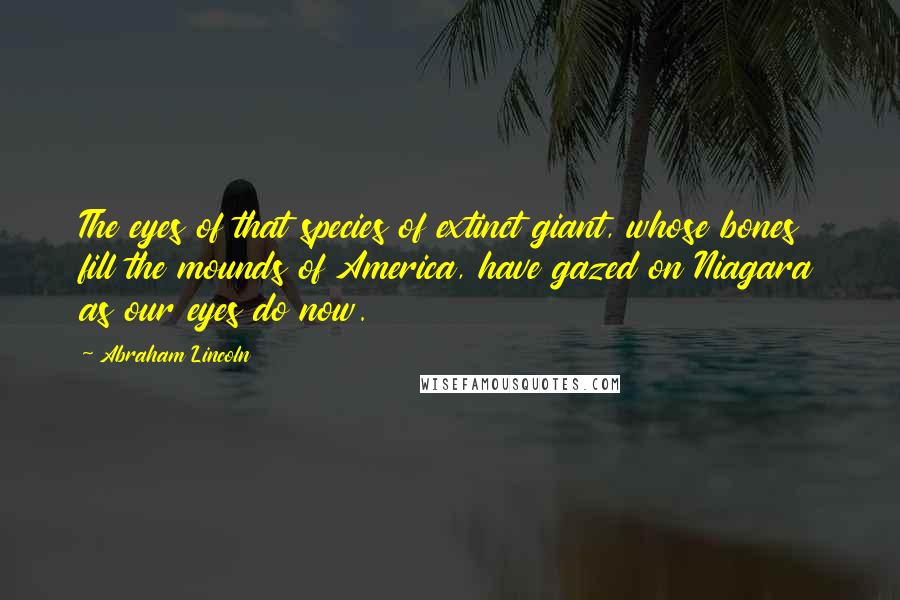 Abraham Lincoln quotes: The eyes of that species of extinct giant, whose bones fill the mounds of America, have gazed on Niagara as our eyes do now. Abraham Lincoln quotes: The eyes of that species of extinct giant, whose bones fill the mounds of America, have gazed on Niagara as our eyes do now.