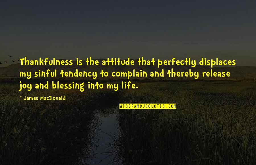 Abrilata Quotes By James MacDonald: Thankfulness is the attitude that perfectly displaces my